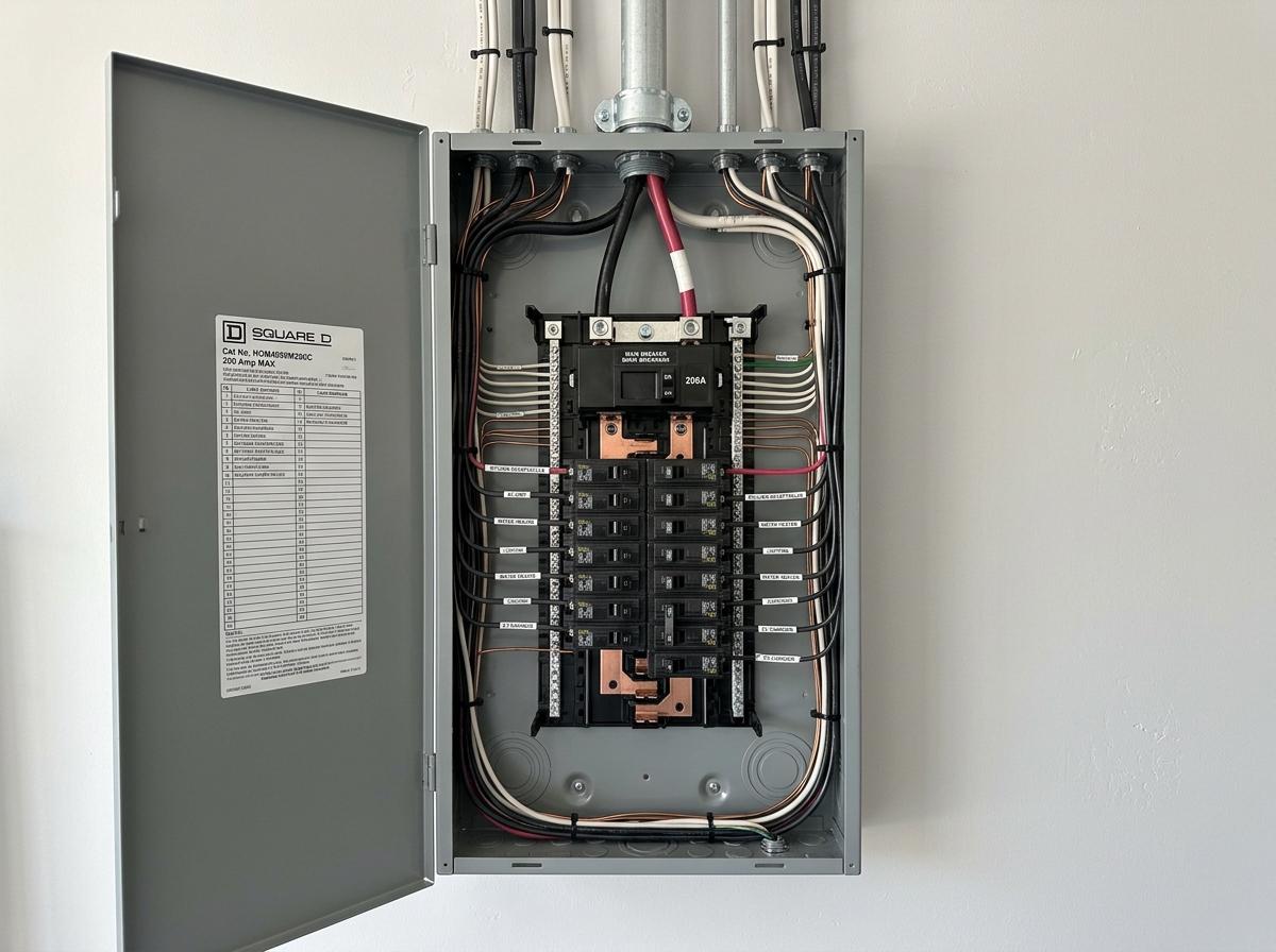 Upgraded 200 amp breaker electrical panel installation in Ajax home by SMM Electric